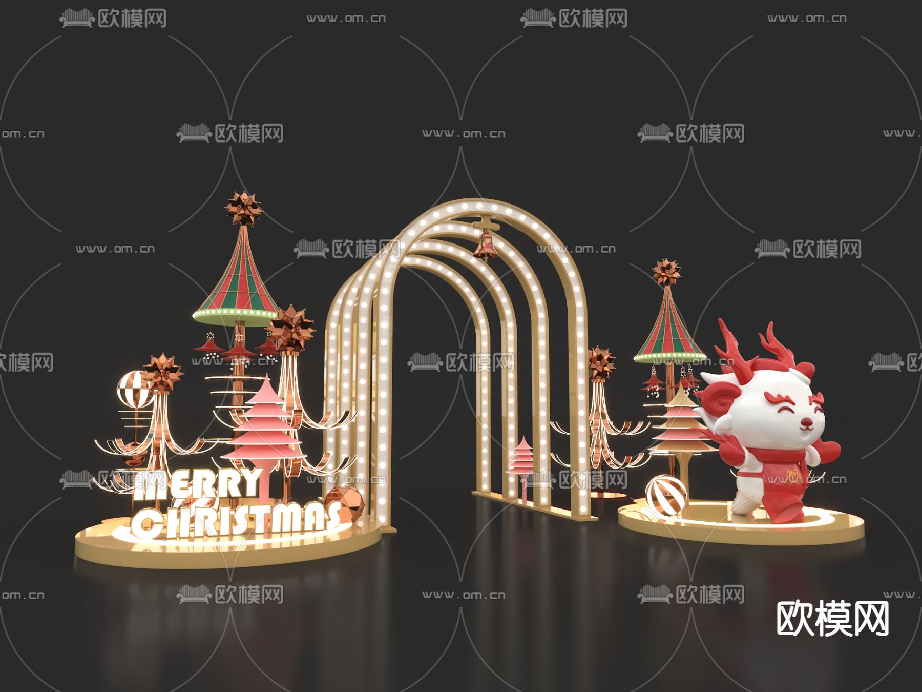 现代圣诞美陈 龙年圣诞su模型下载（渲染图1）
