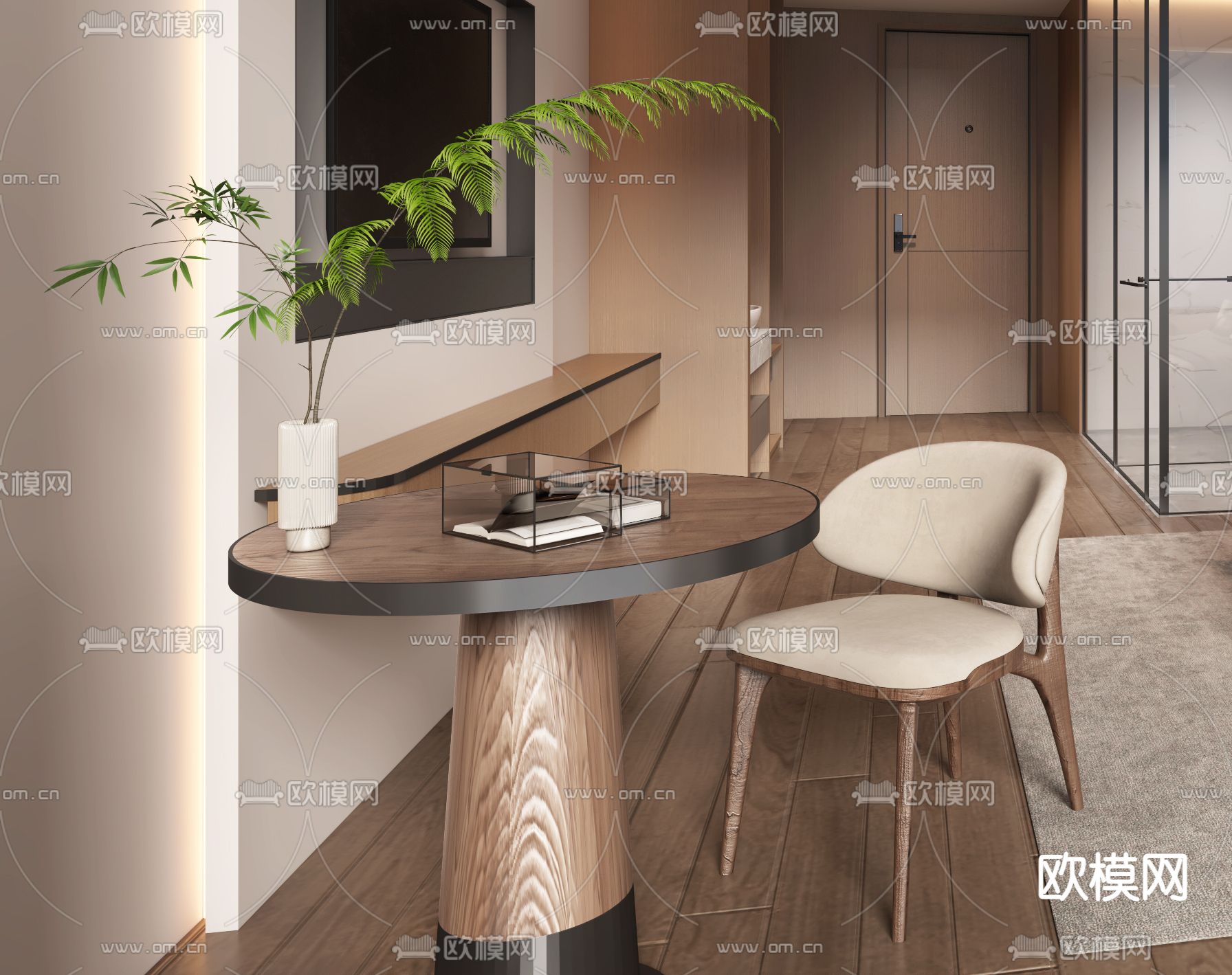 侘寂风卧室 民宿客房su模型下载（渲染图2）