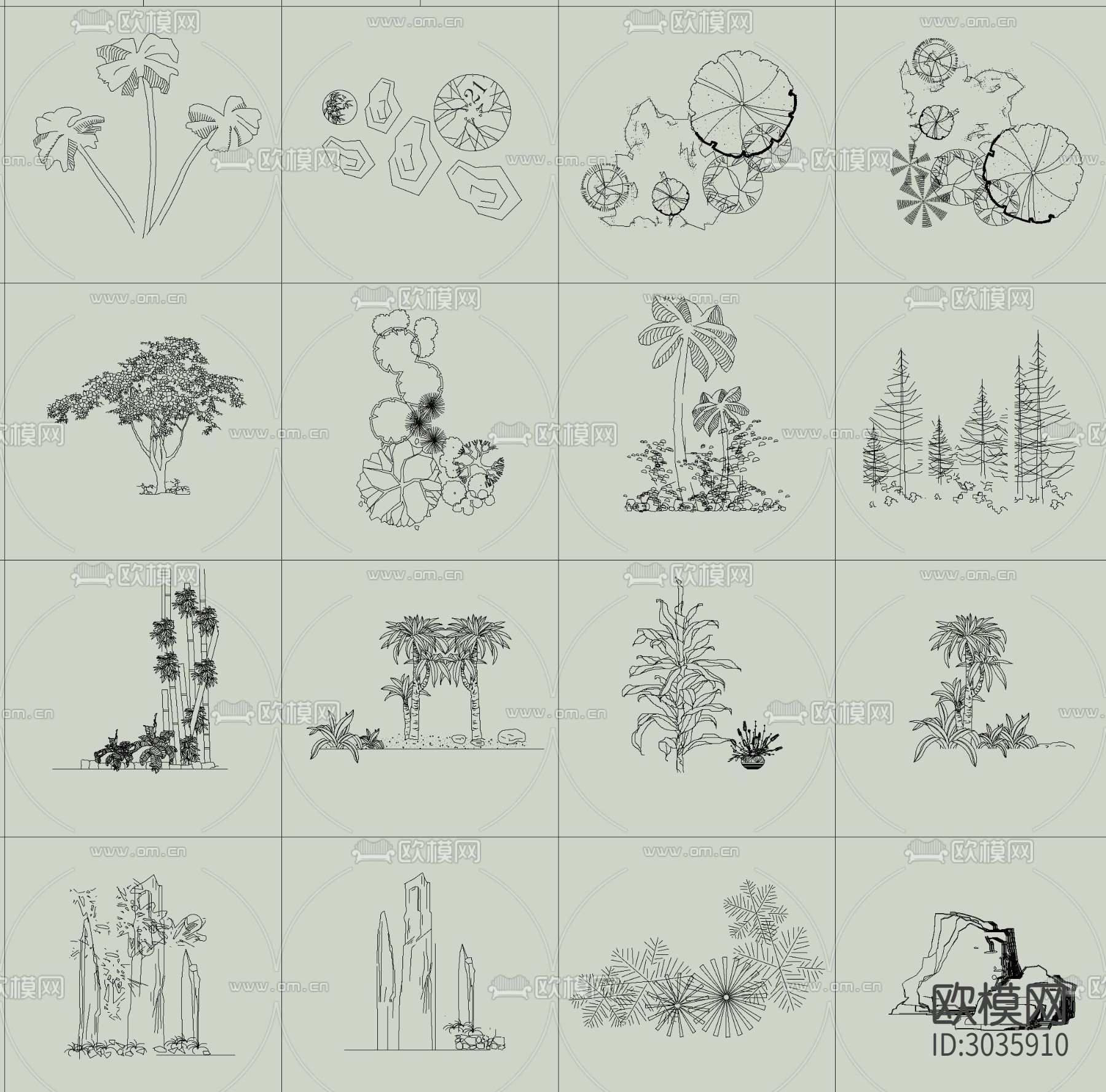 各类植物绿植盆栽盆景平面图块cad图库下载（渲染图8）