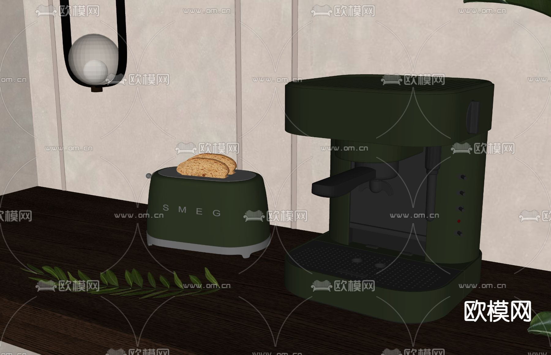 复古风厨房面包机su模型下载（渲染图2）