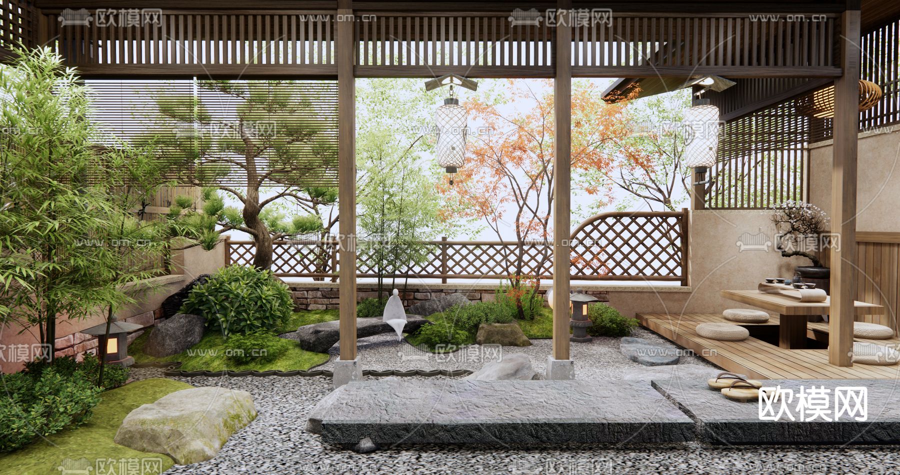 别墅庭院 花园3d模型下载（渲染图4）