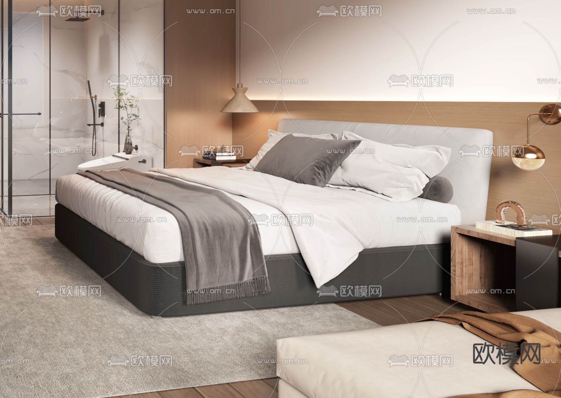 侘寂风卧室 民宿客房su模型下载（渲染图4）