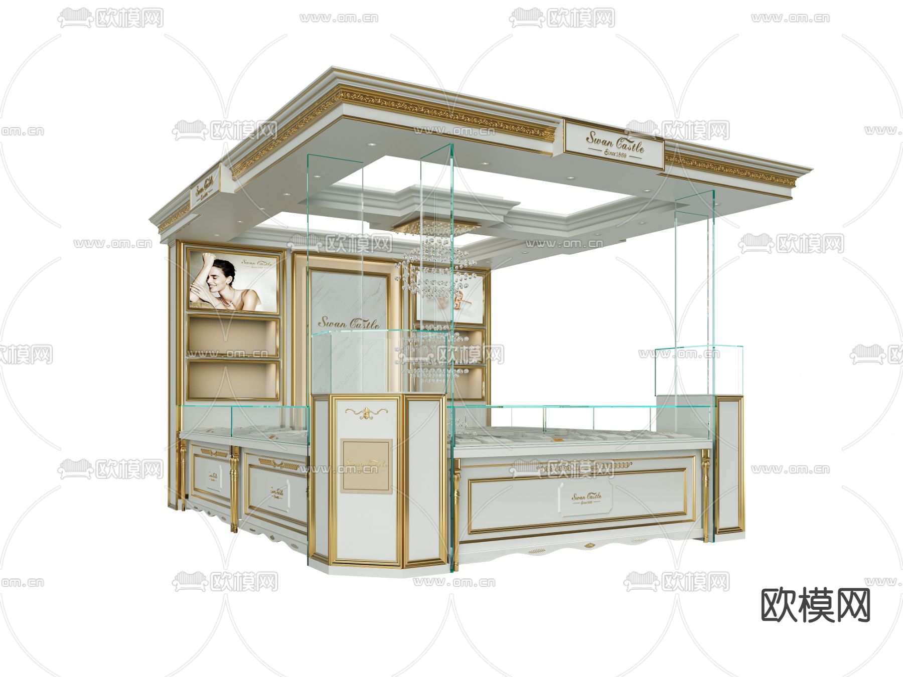 欧式珠宝店 珠宝展柜3d模型下载