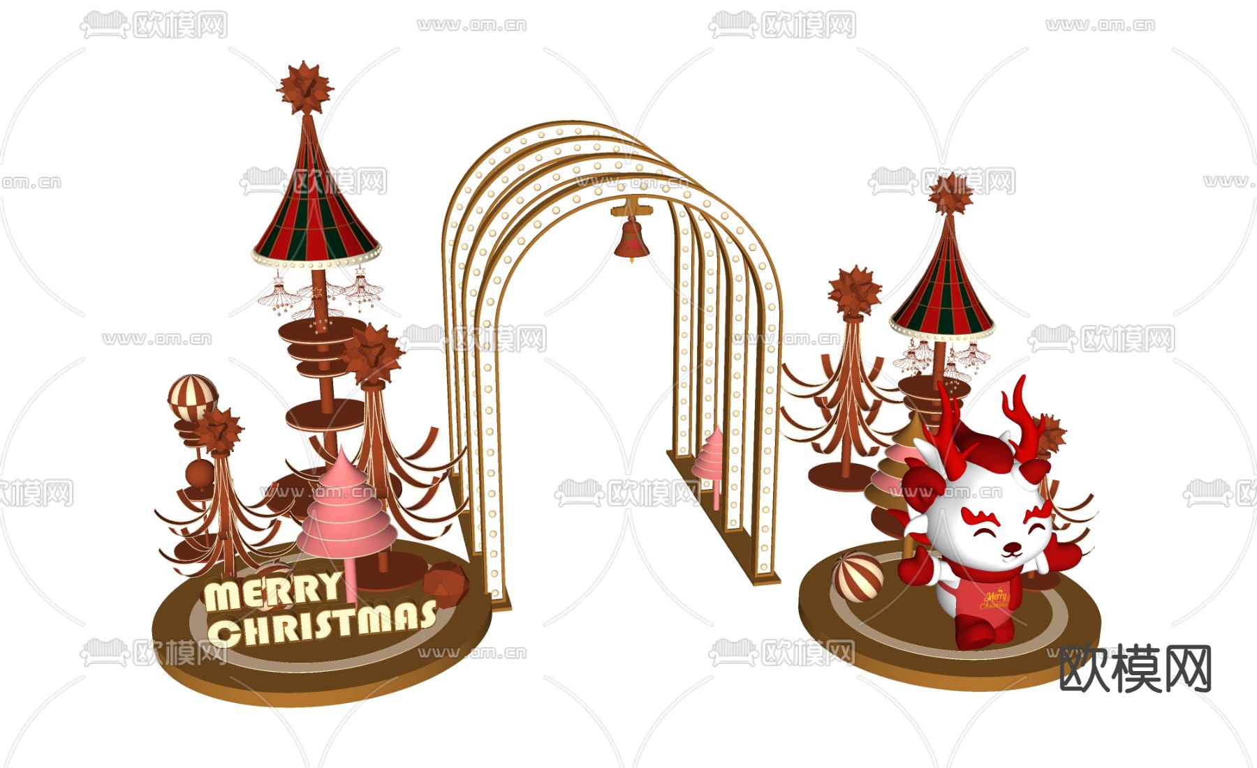 现代圣诞美陈 龙年圣诞su模型下载（渲染图2）