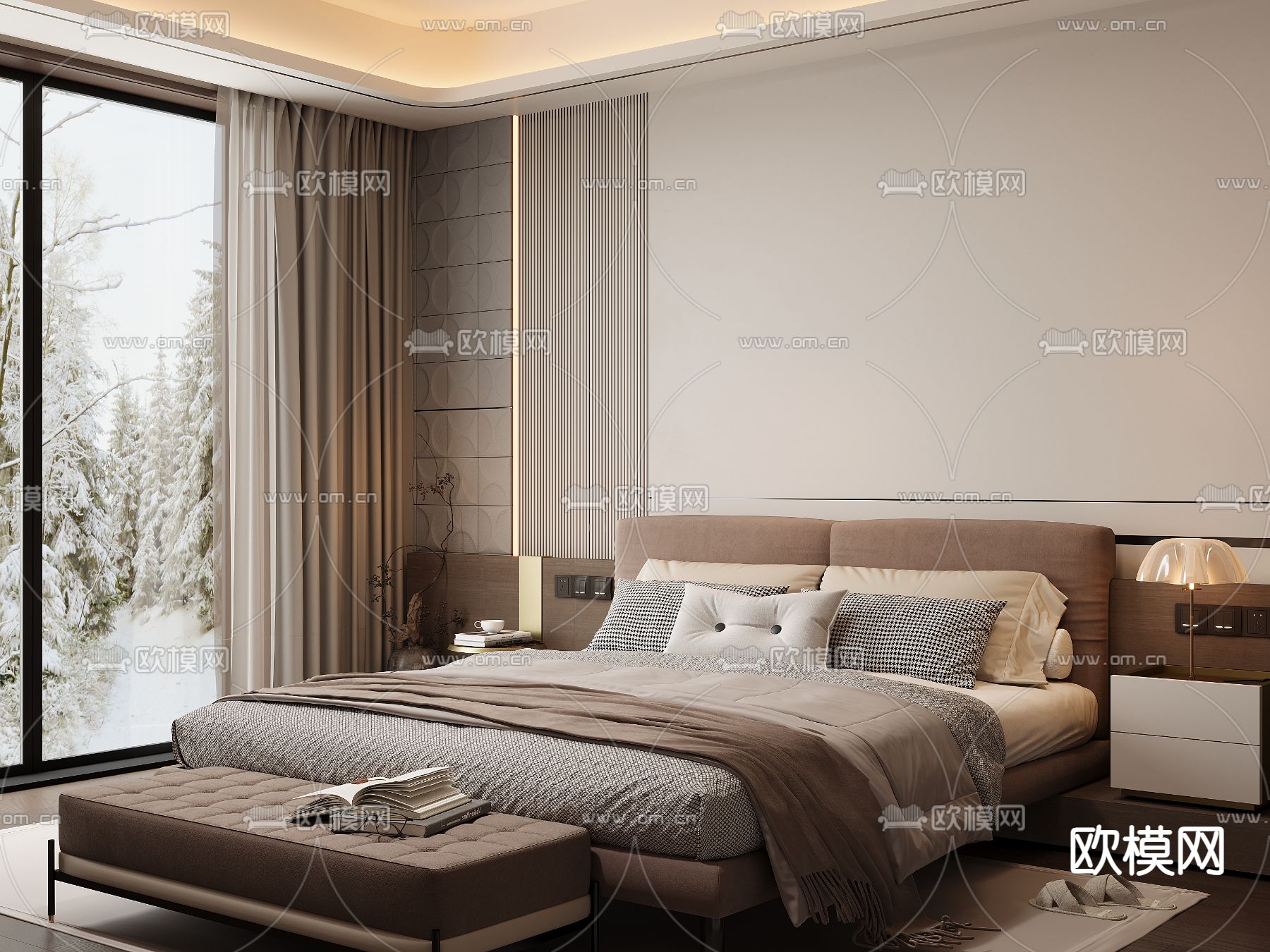 现代双人床3d模型下载