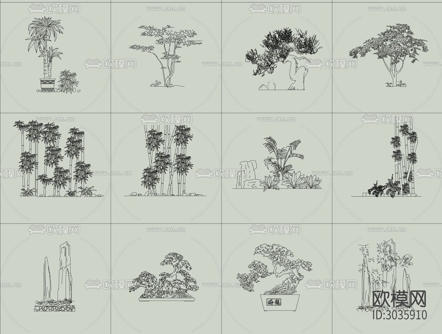 各类植物绿植盆栽盆景平面图块cad图库下载（渲染图7）