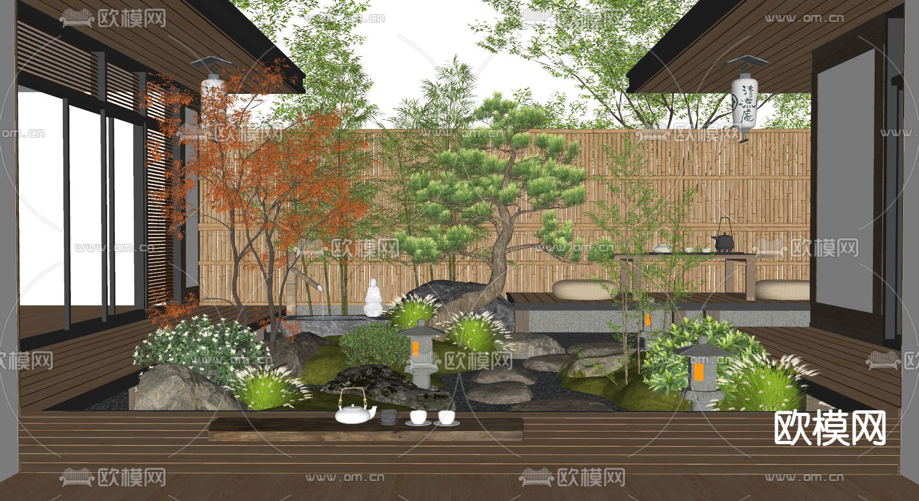 日式禅意庭院 花园su模型下载（渲染图1）