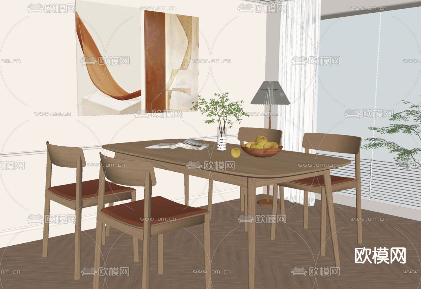 北欧餐桌椅su模型下载（渲染图2）