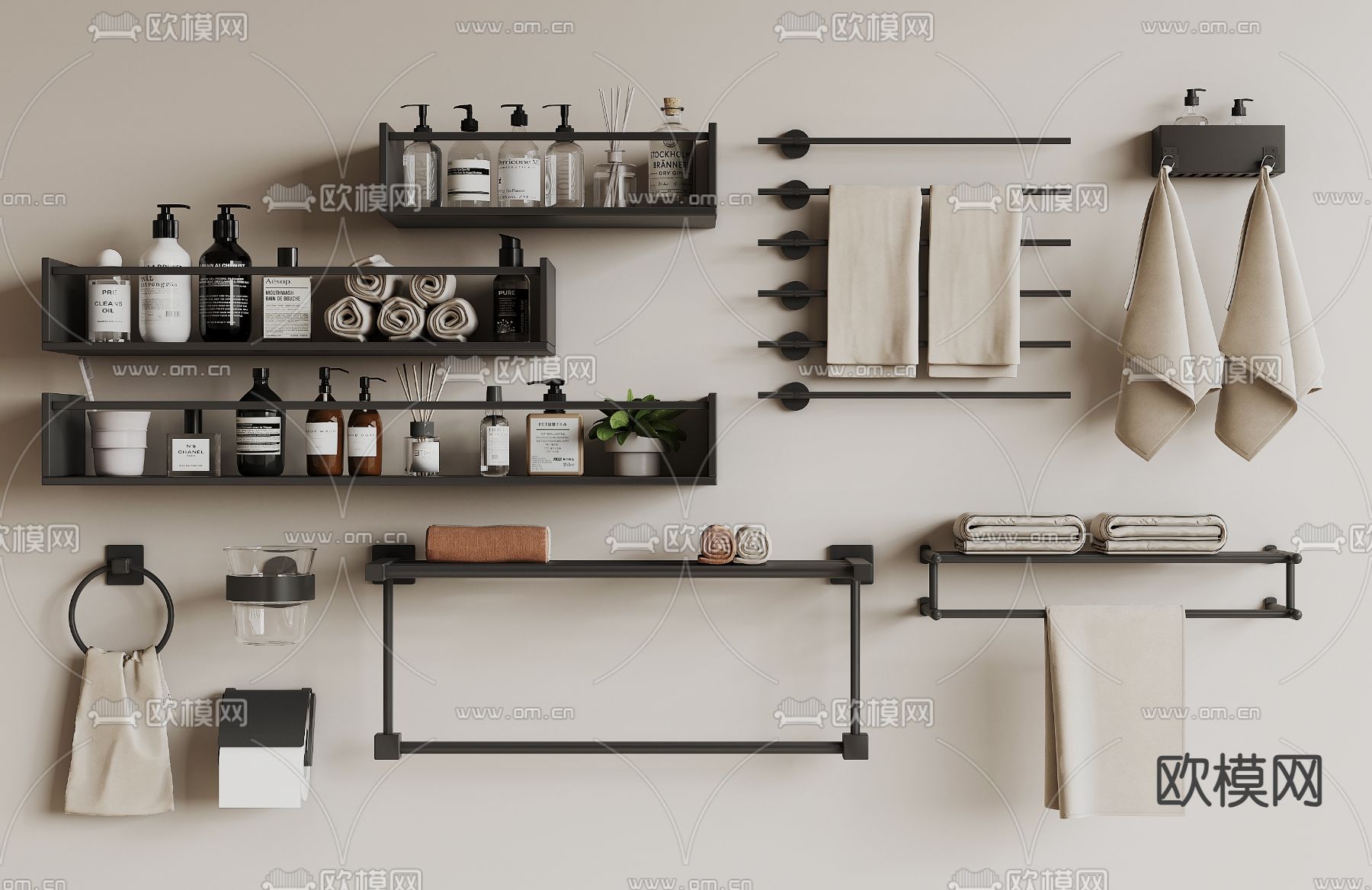 洗浴用品 置物架 毛巾架su模型下载（渲染图1）