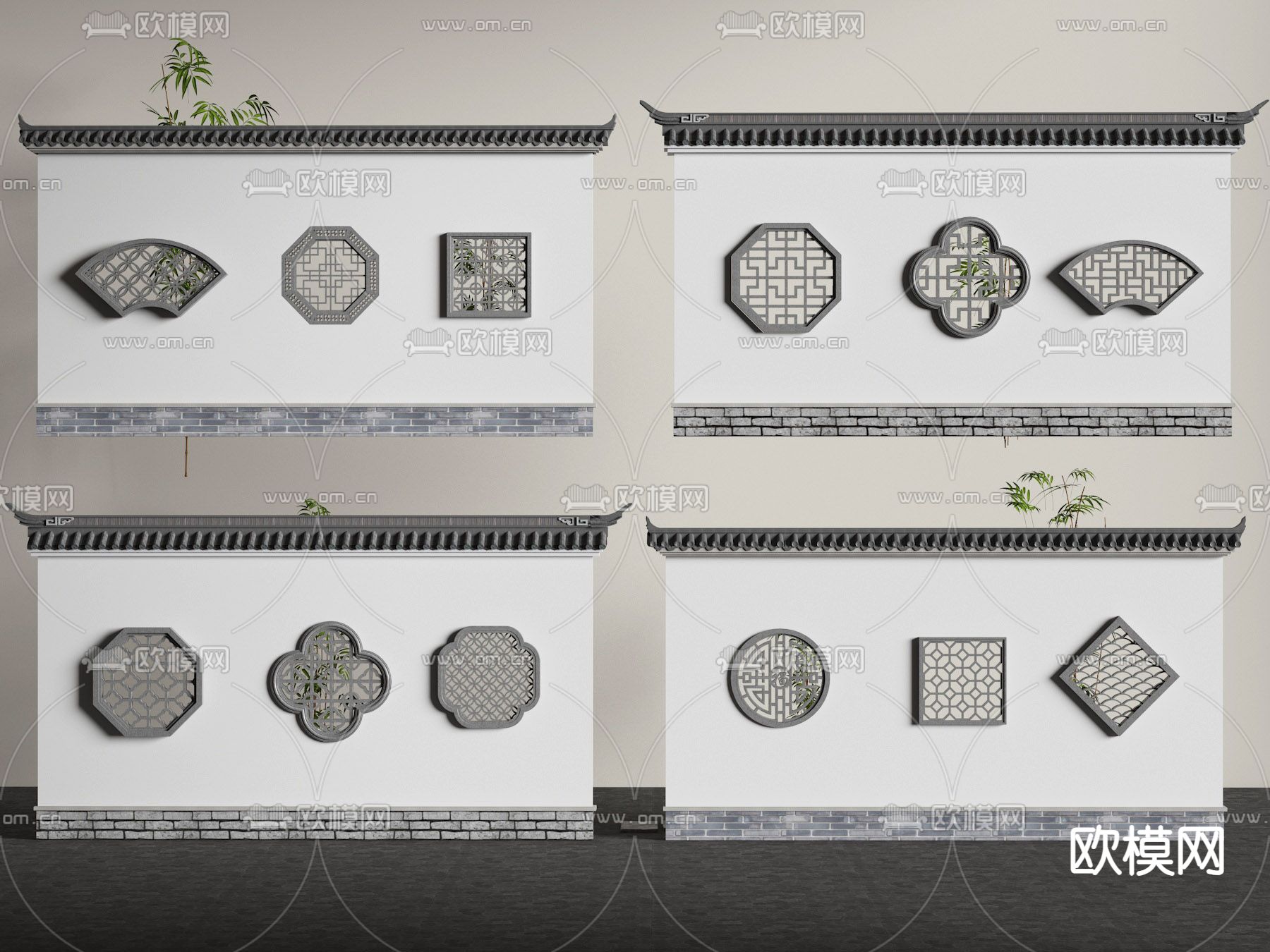 新中式景墙 围墙 影壁 照壁3d模型