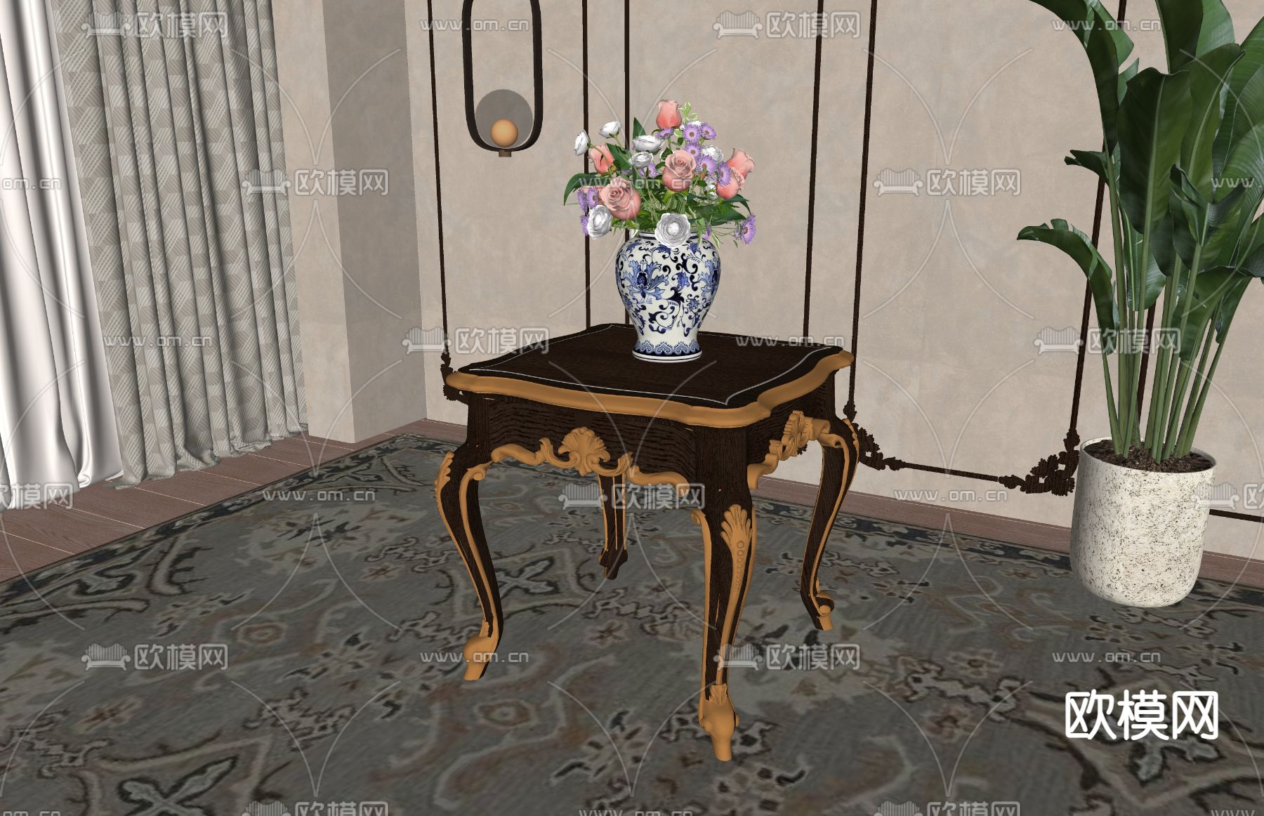 美式边几 角几su模型下载（渲染图2）