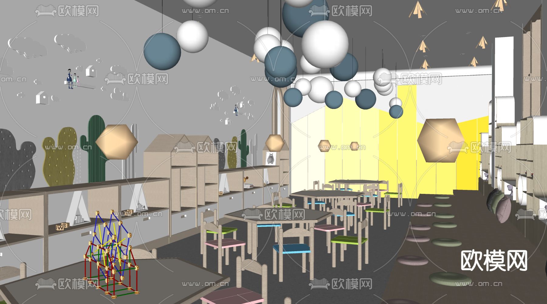 幼儿园教室su模型下载（渲染图3）