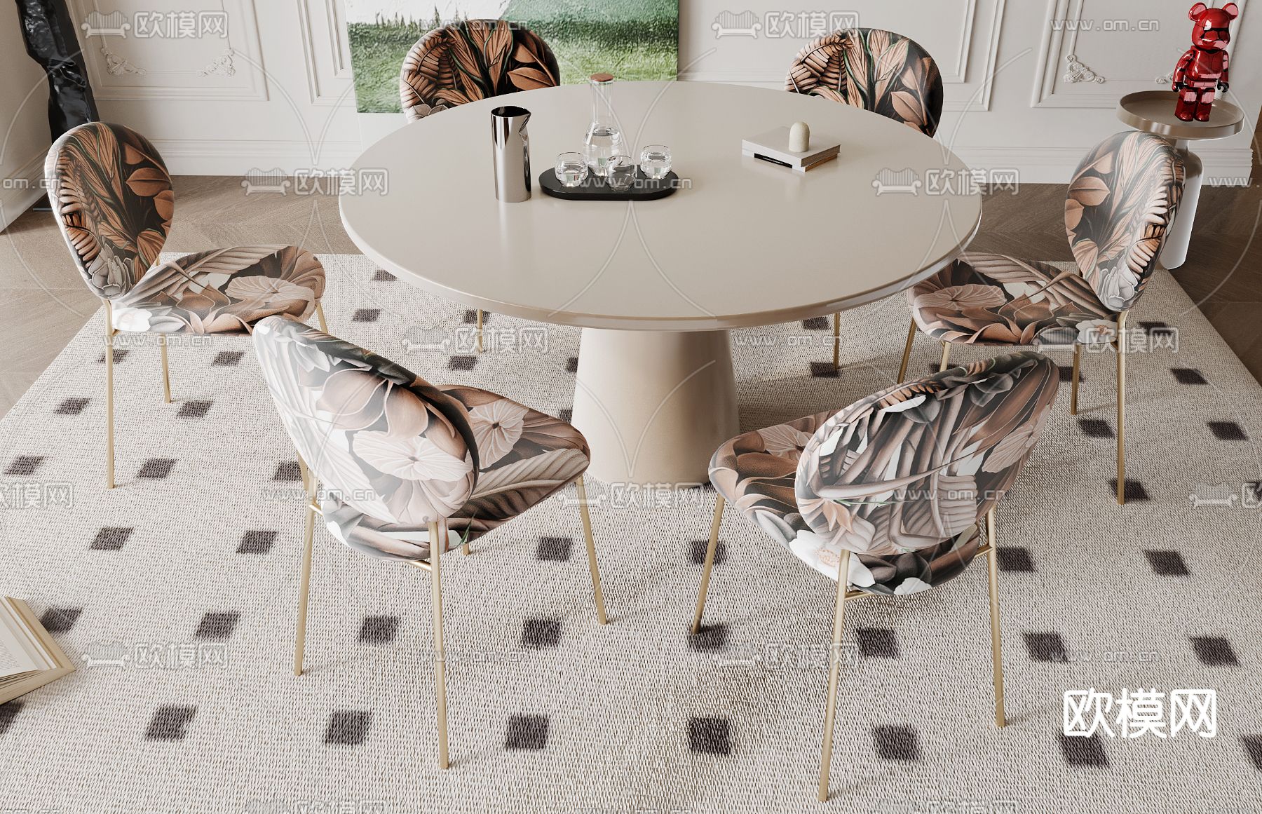 法式餐桌椅 圆餐桌3d模型下载