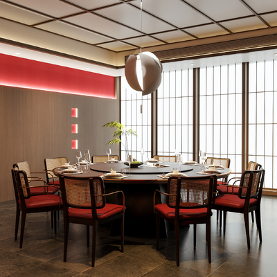  新中式包房 中餐厅包厢su模型 