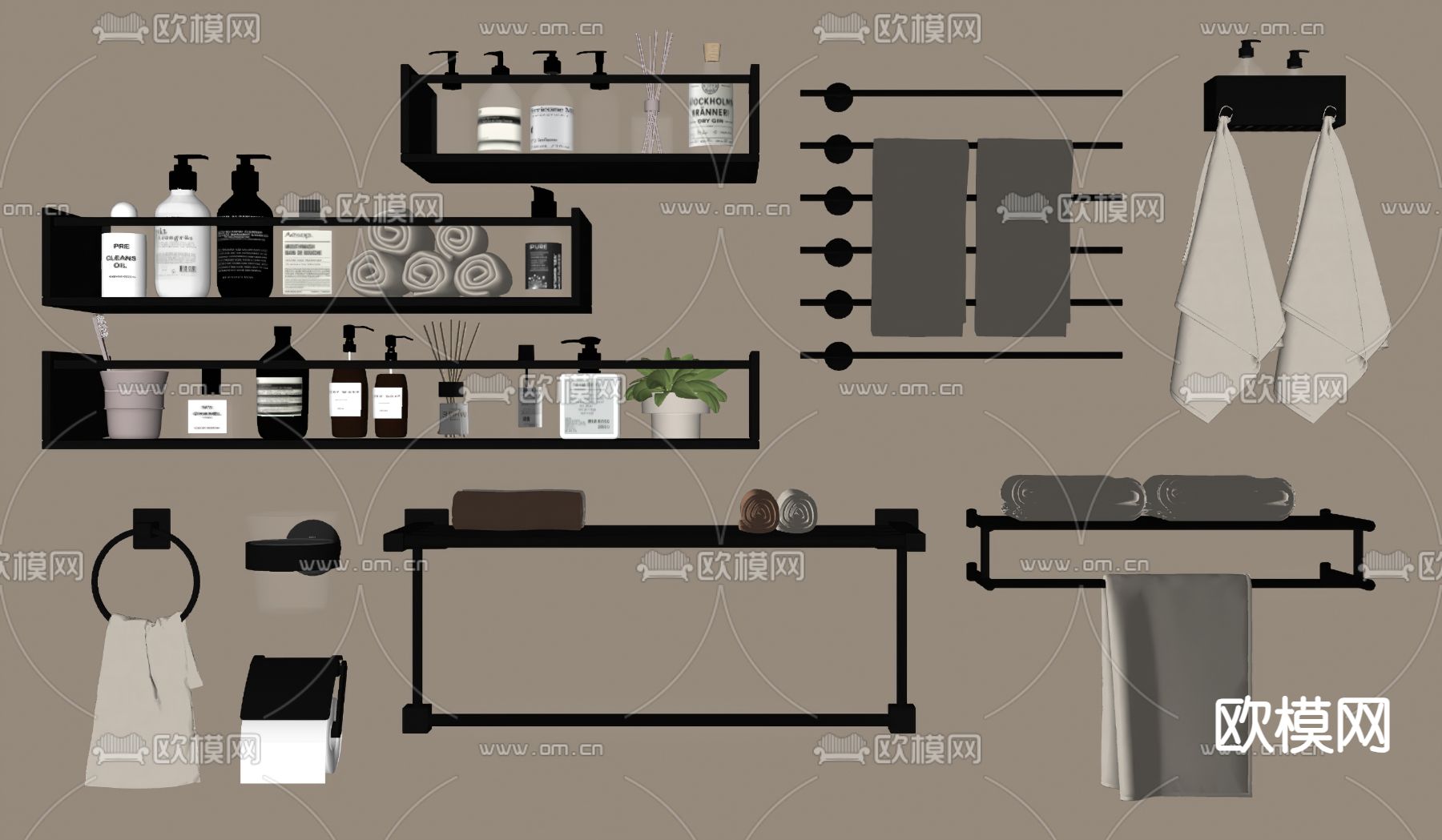 洗浴用品 置物架 毛巾架su模型下载（渲染图2）