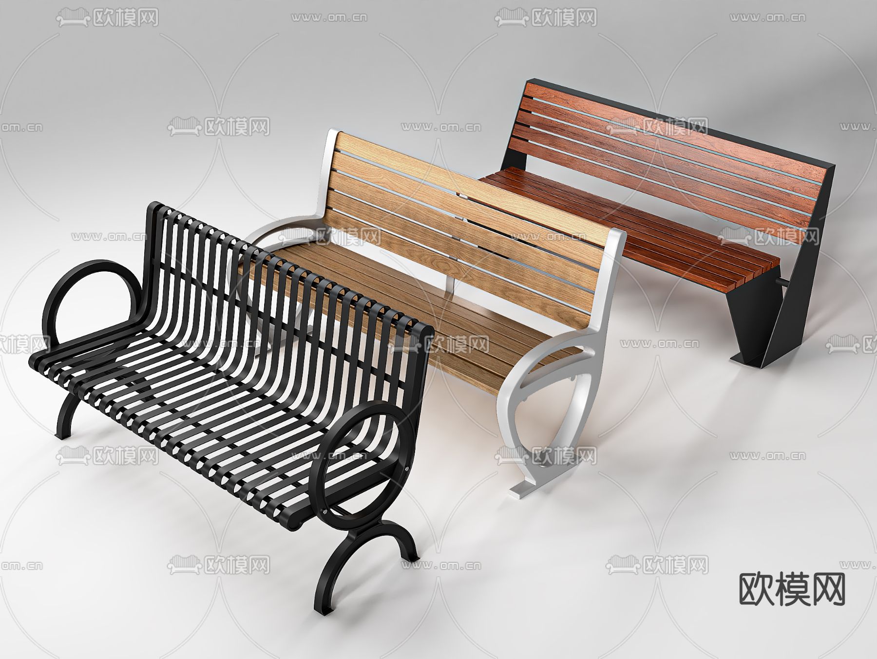 现代户外椅 公园椅 休闲椅su模型下载（渲染图1）