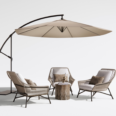  现代户外椅 遮阳伞su模型 