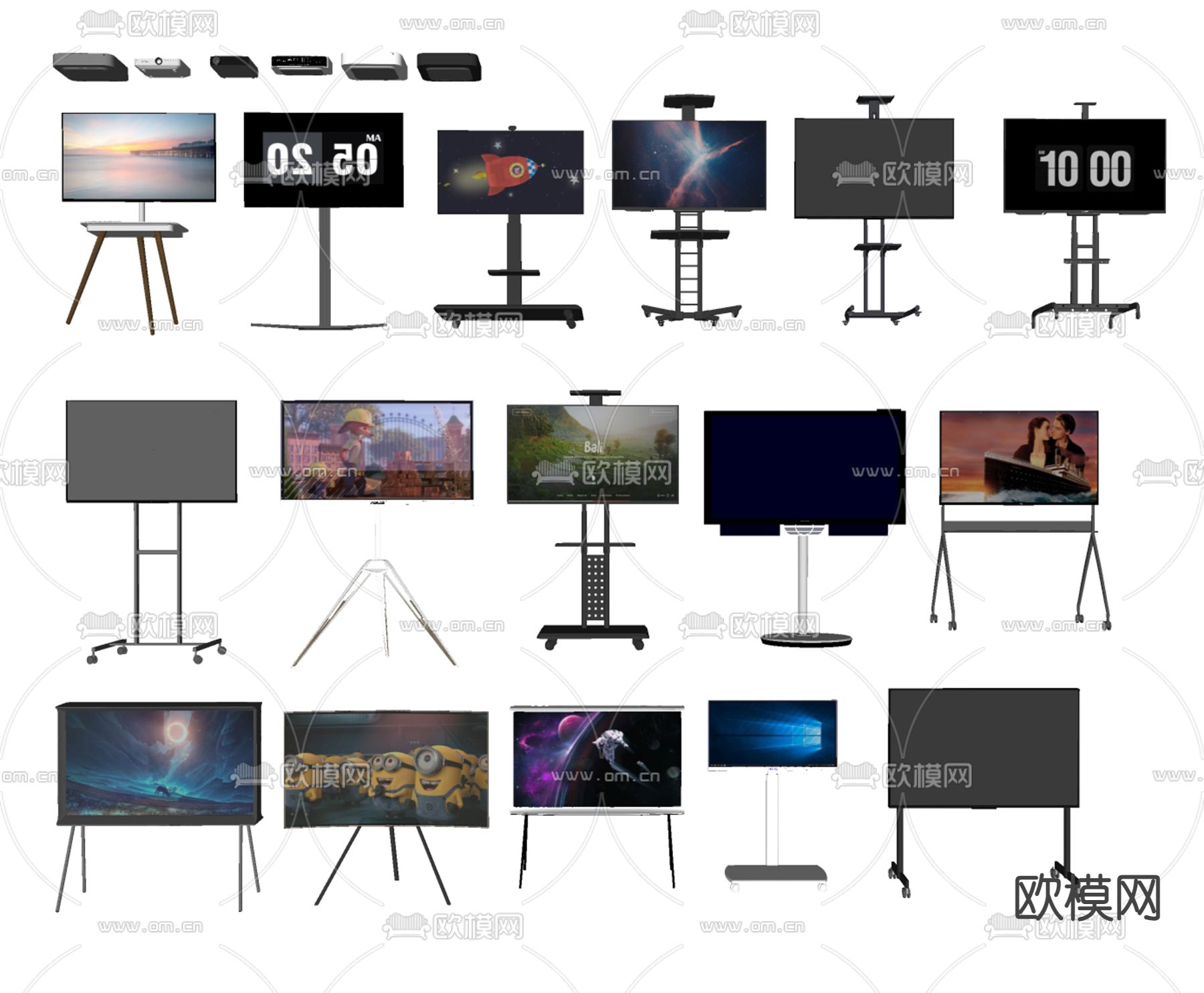 电视机支架 可移动电视机su模型下载（渲染图2）