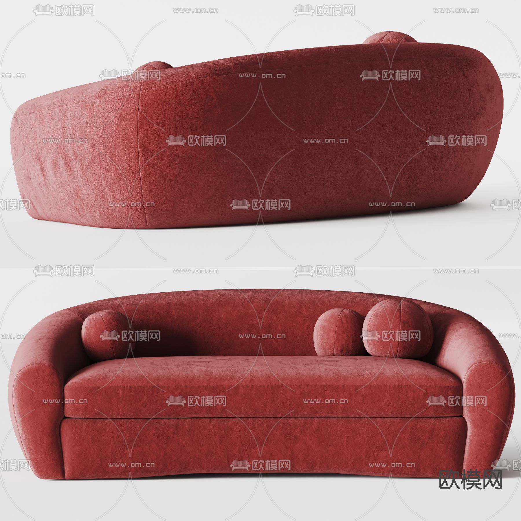 红色沙发 多人沙发3d模型下载