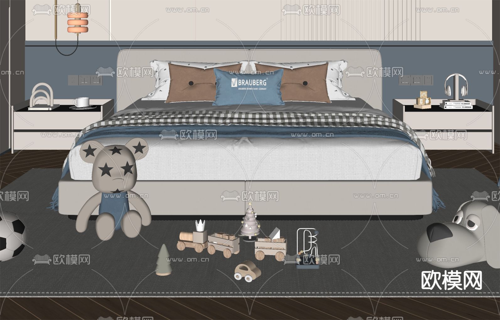 现代儿童床su模型下载（渲染图2）