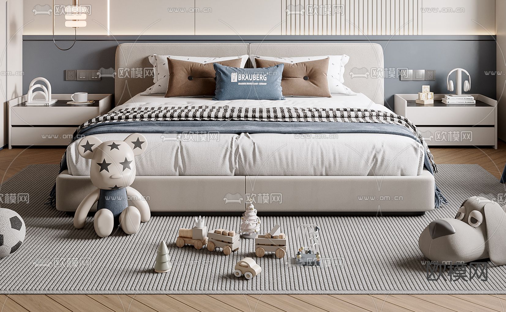 现代儿童床su模型下载（渲染图1）