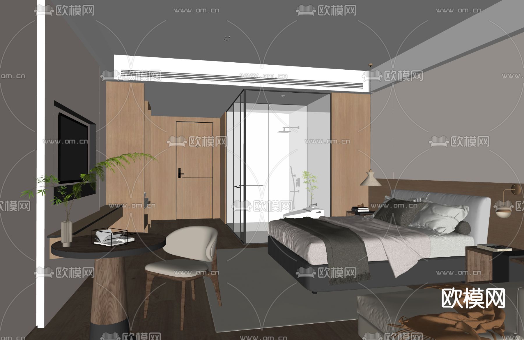 侘寂风卧室 民宿客房su模型下载（渲染图3）