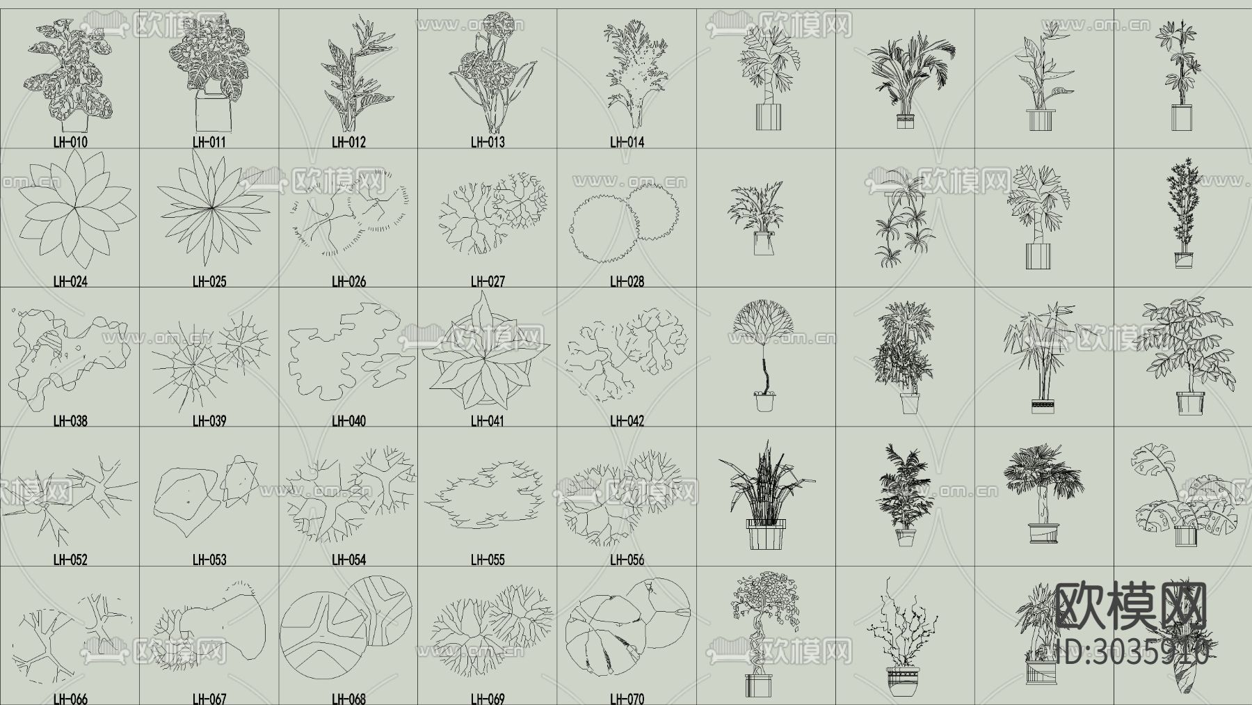 各类植物绿植盆栽盆景平面图块cad图库下载（渲染图6）