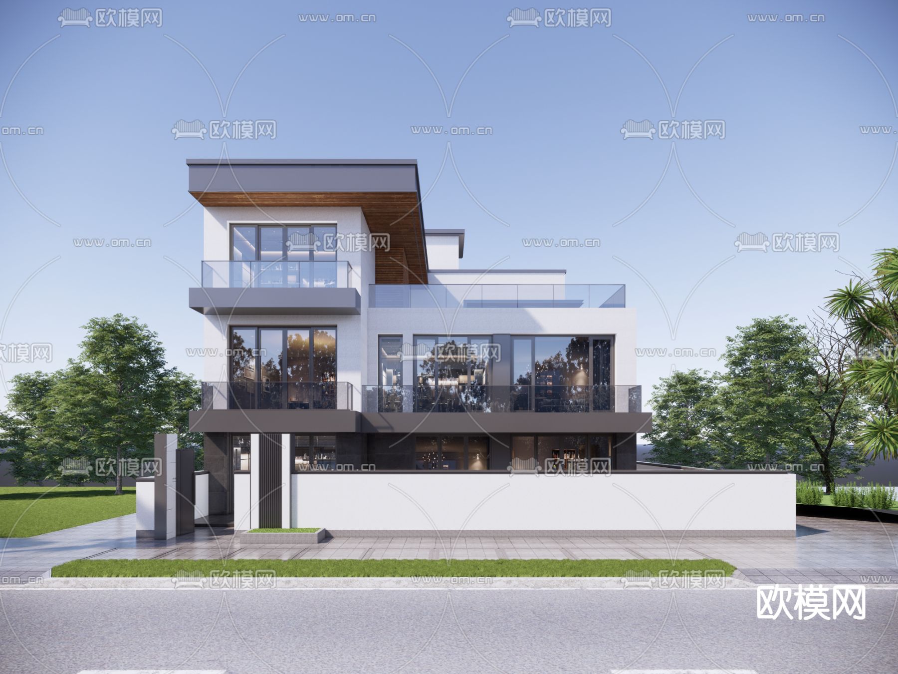 现代别墅外观 自建房su模型下载（渲染图1）