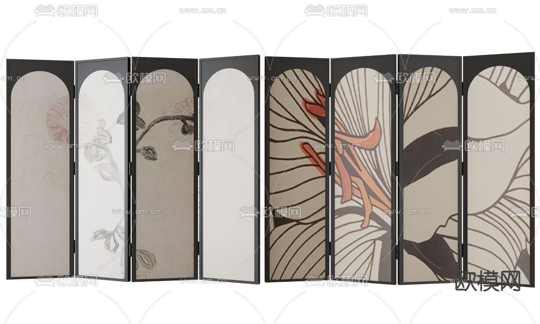 中古风屏风 隔断3d模型下载