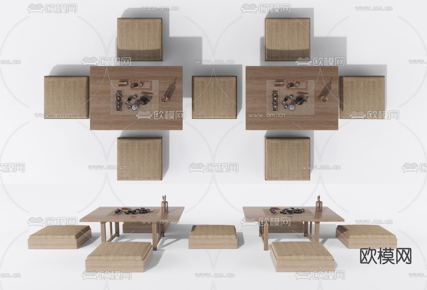 日式榻榻米茶台 茶桌椅su模型下载（渲染图1）