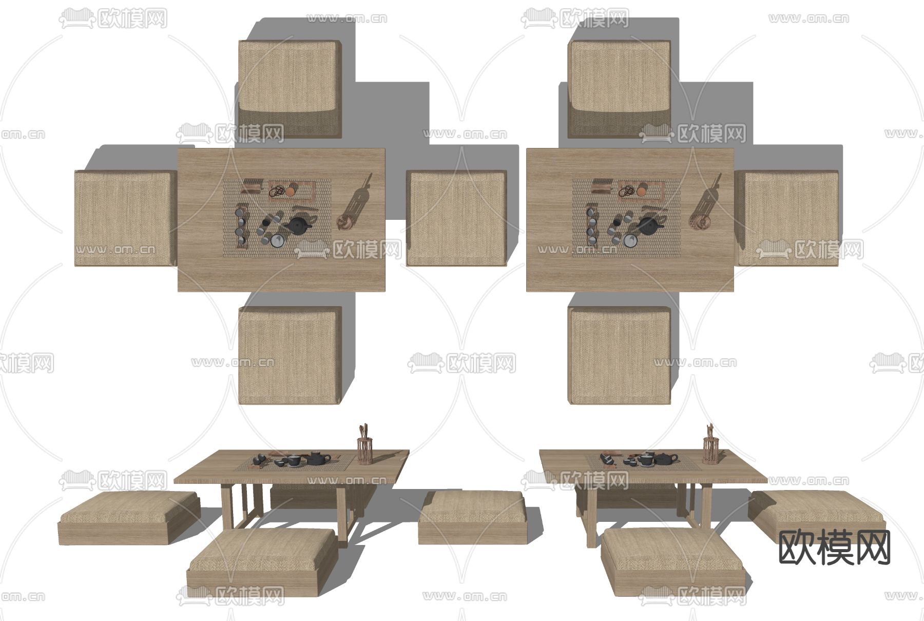 日式榻榻米茶台 茶桌椅su模型下载（渲染图2）