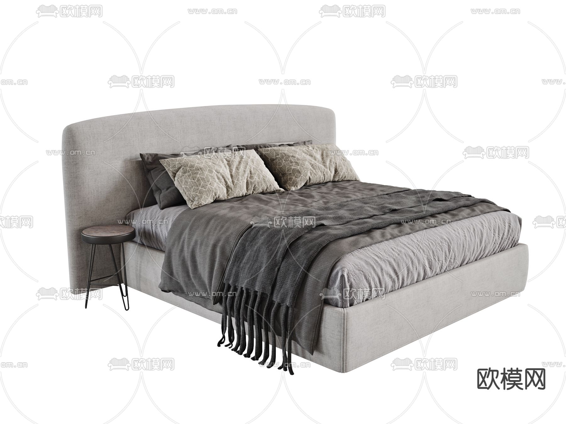 高级灰双人床3d模型下载