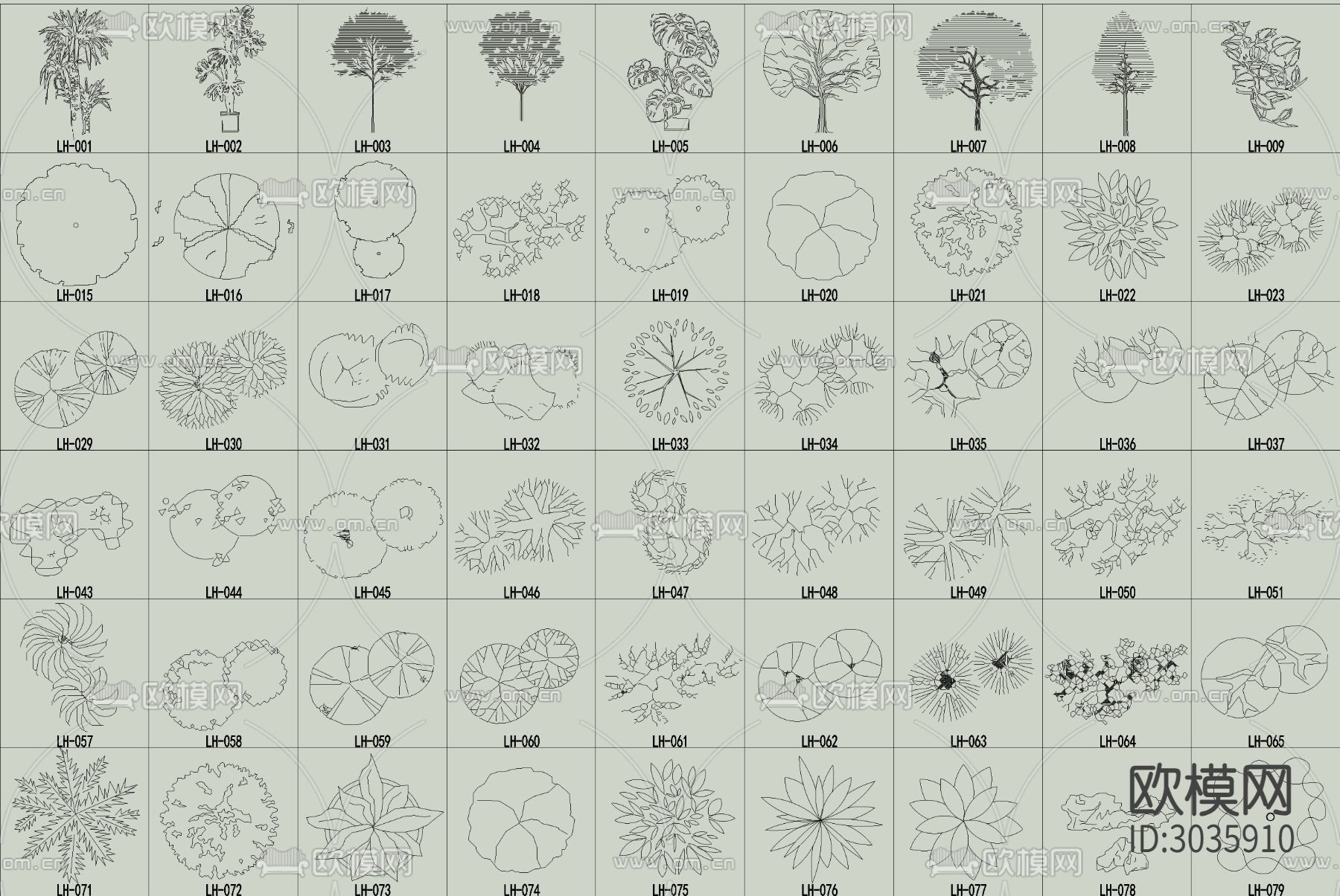 各类植物绿植盆栽盆景平面图块cad图库下载（渲染图3）