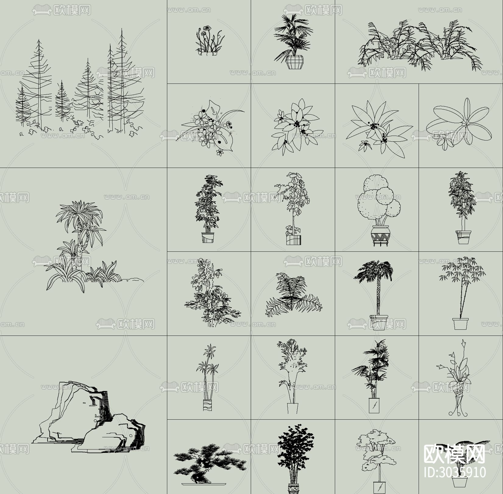 各类植物绿植盆栽盆景平面图块cad图库下载（渲染图9）