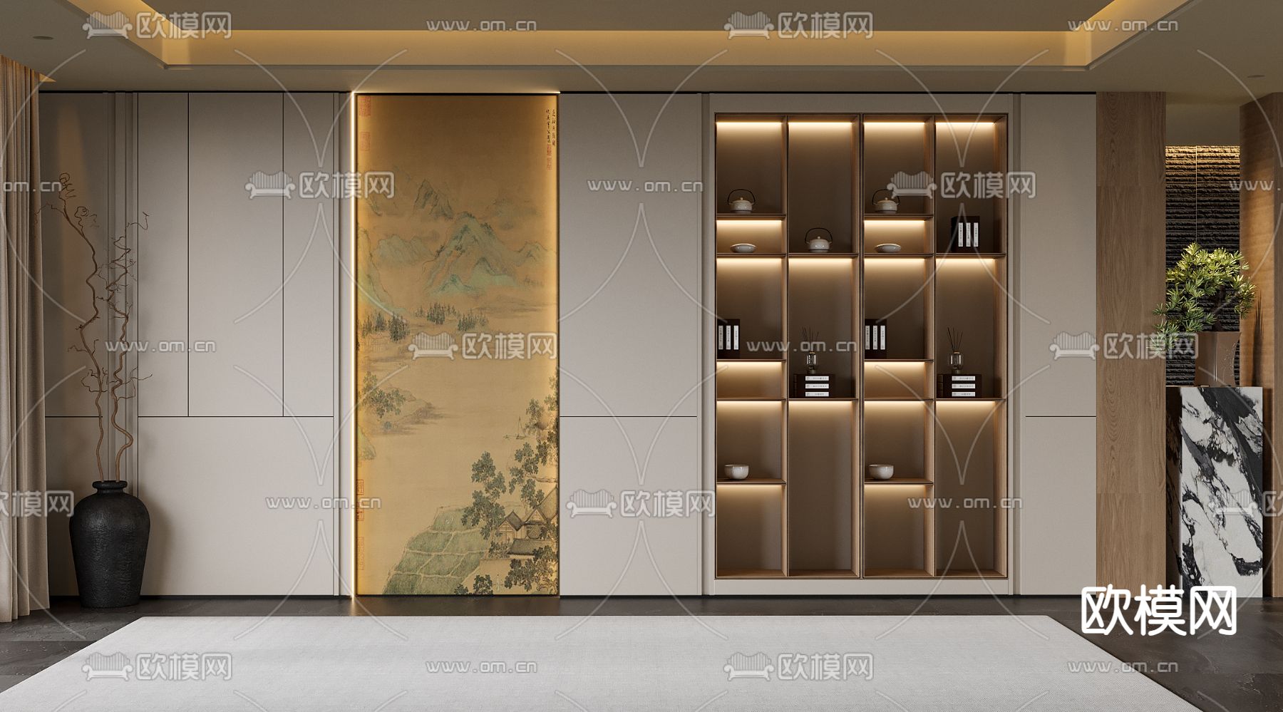 新中式装饰柜 茶柜 陈列柜3d模型下载