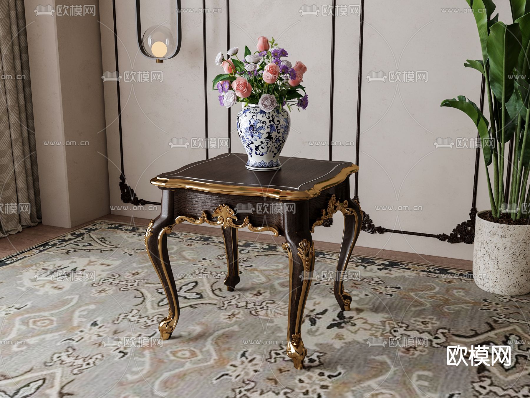 美式边几 角几su模型下载（渲染图1）