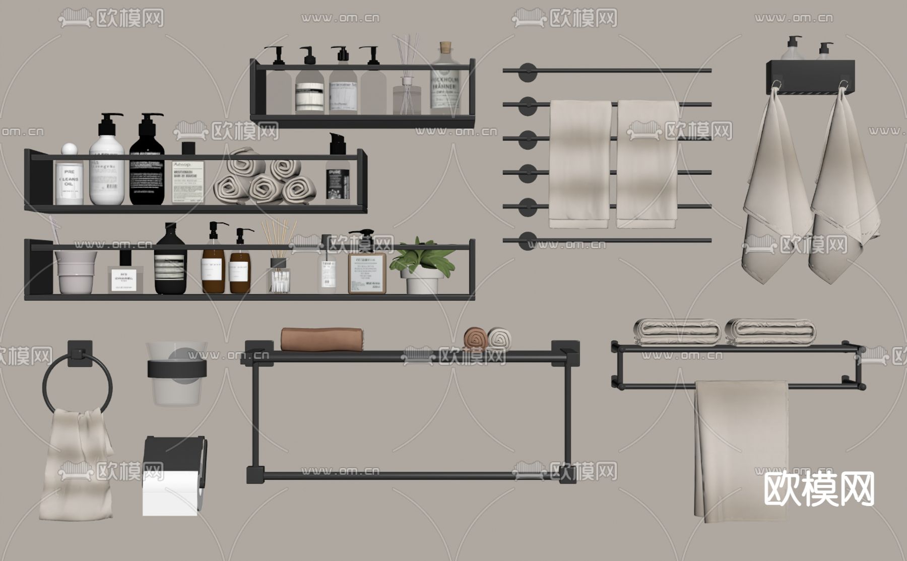 洗浴用品 置物架 毛巾架su模型下载（渲染图3）