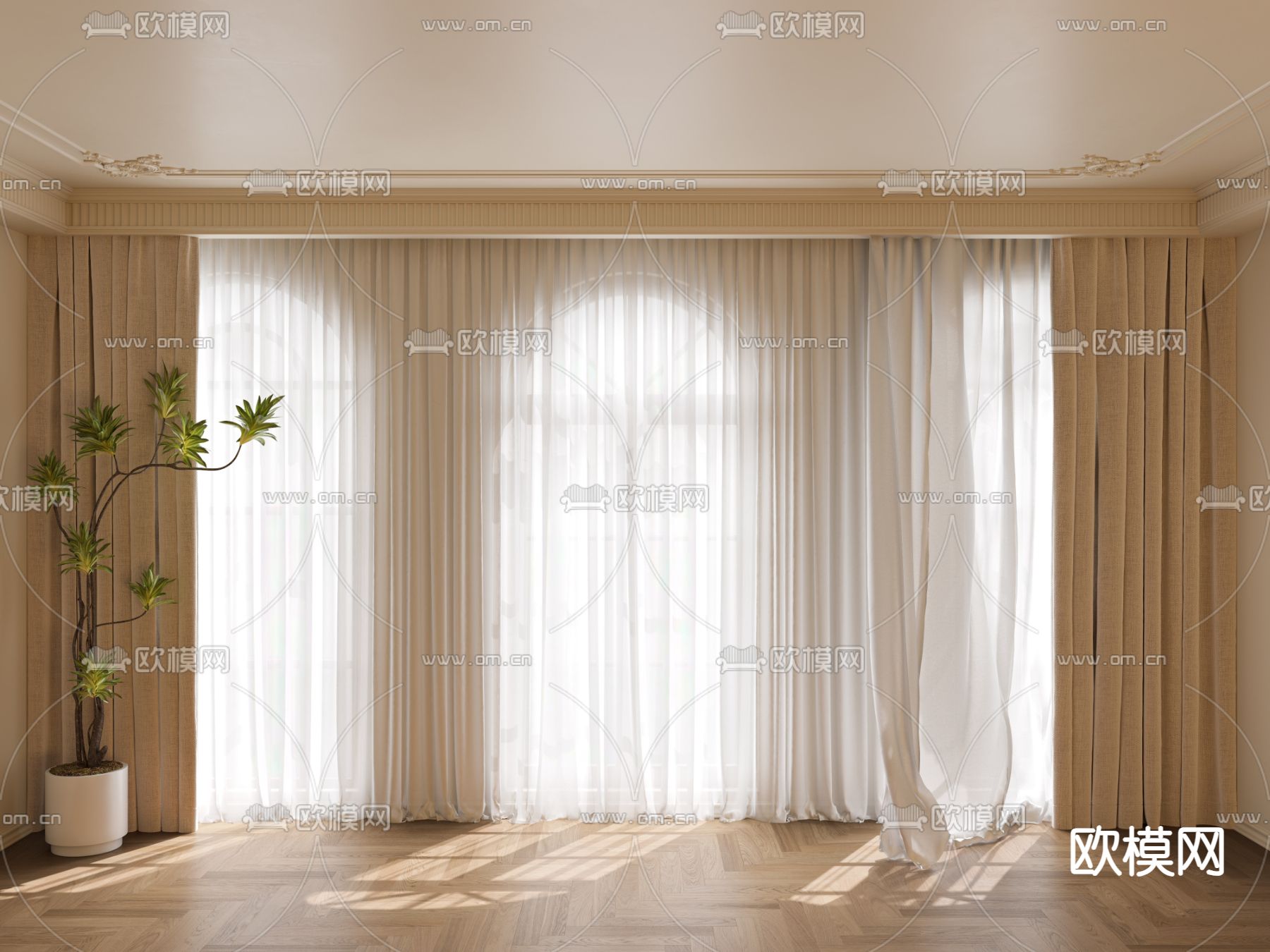 素色窗帘 窗纱3d模型下载