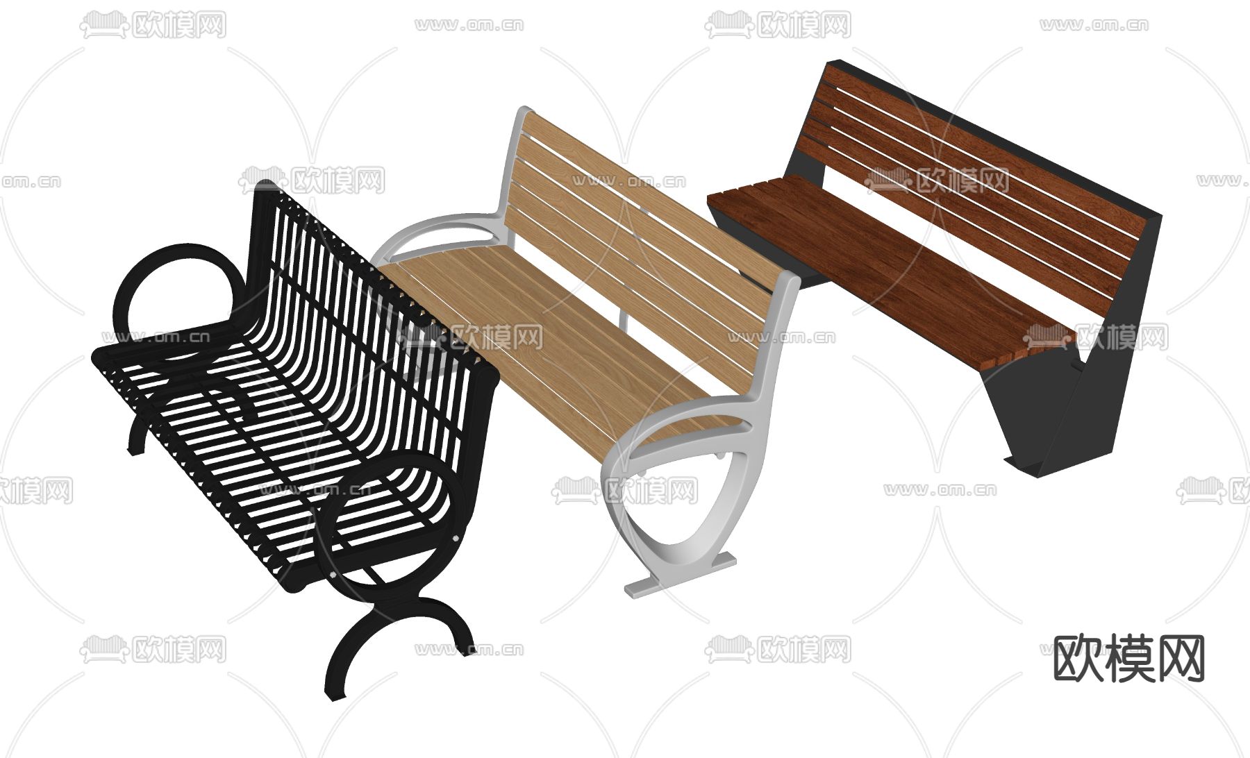 现代户外椅 公园椅 休闲椅su模型下载（渲染图2）