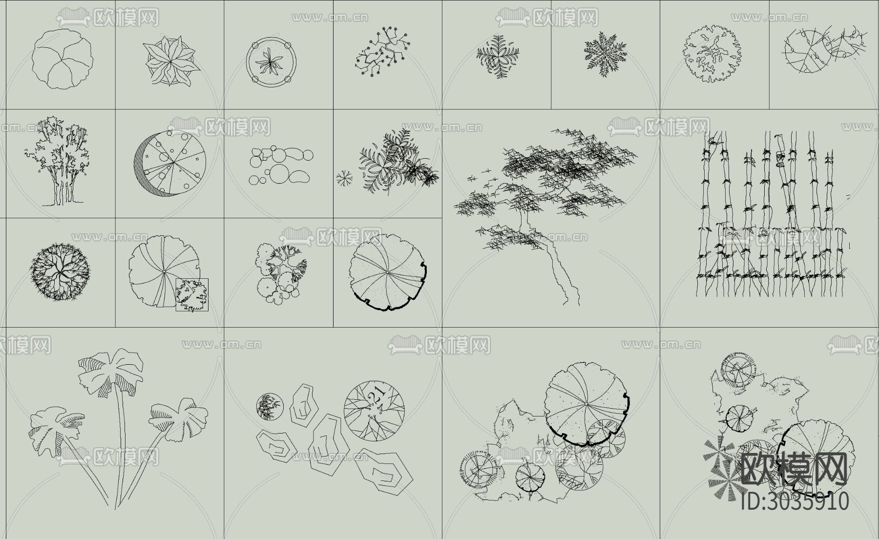 各类植物绿植盆栽盆景平面图块cad图库下载（渲染图10）