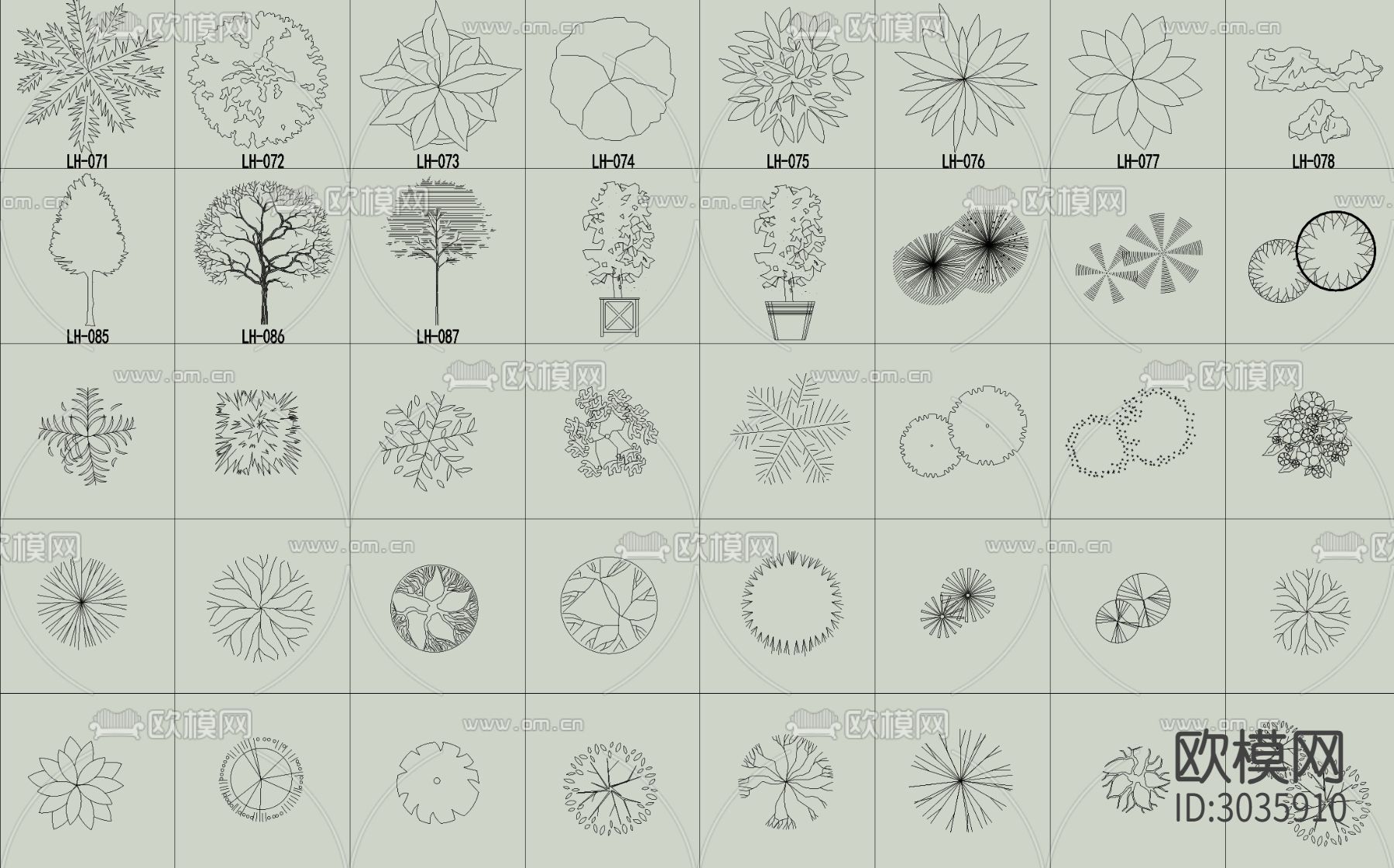各类植物绿植盆栽盆景平面图块cad图库下载（渲染图5）