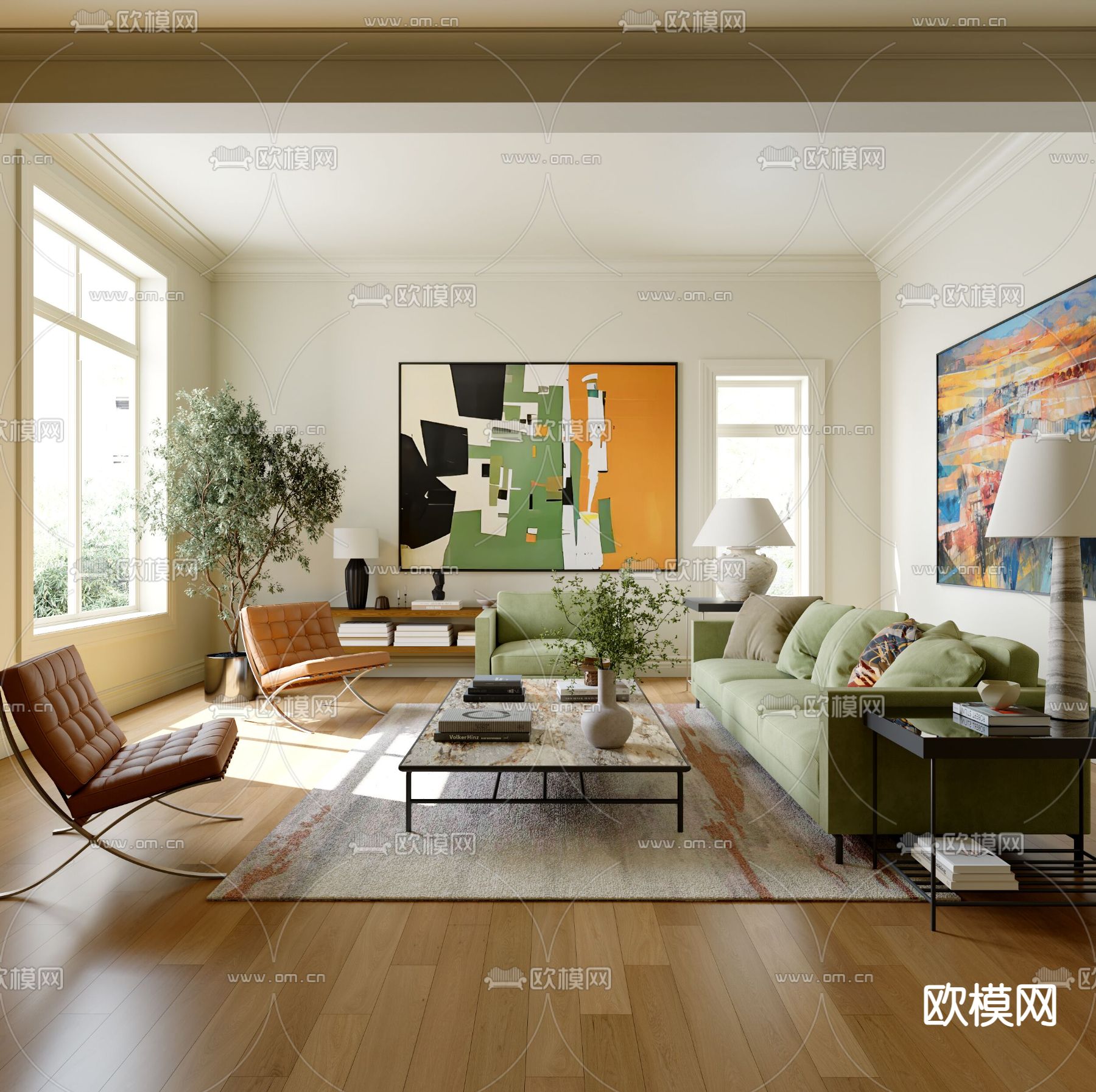 美式客厅3d模型下载