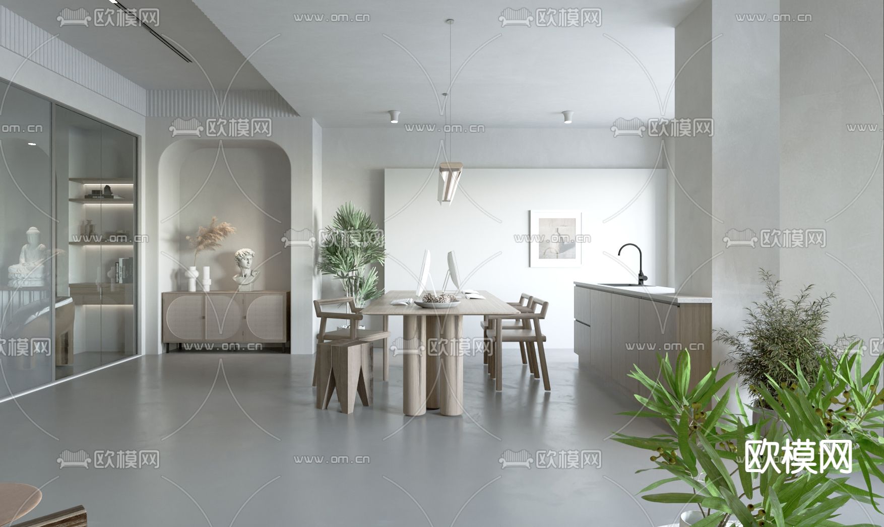 现代办公室茶水间su模型下载（渲染图3）