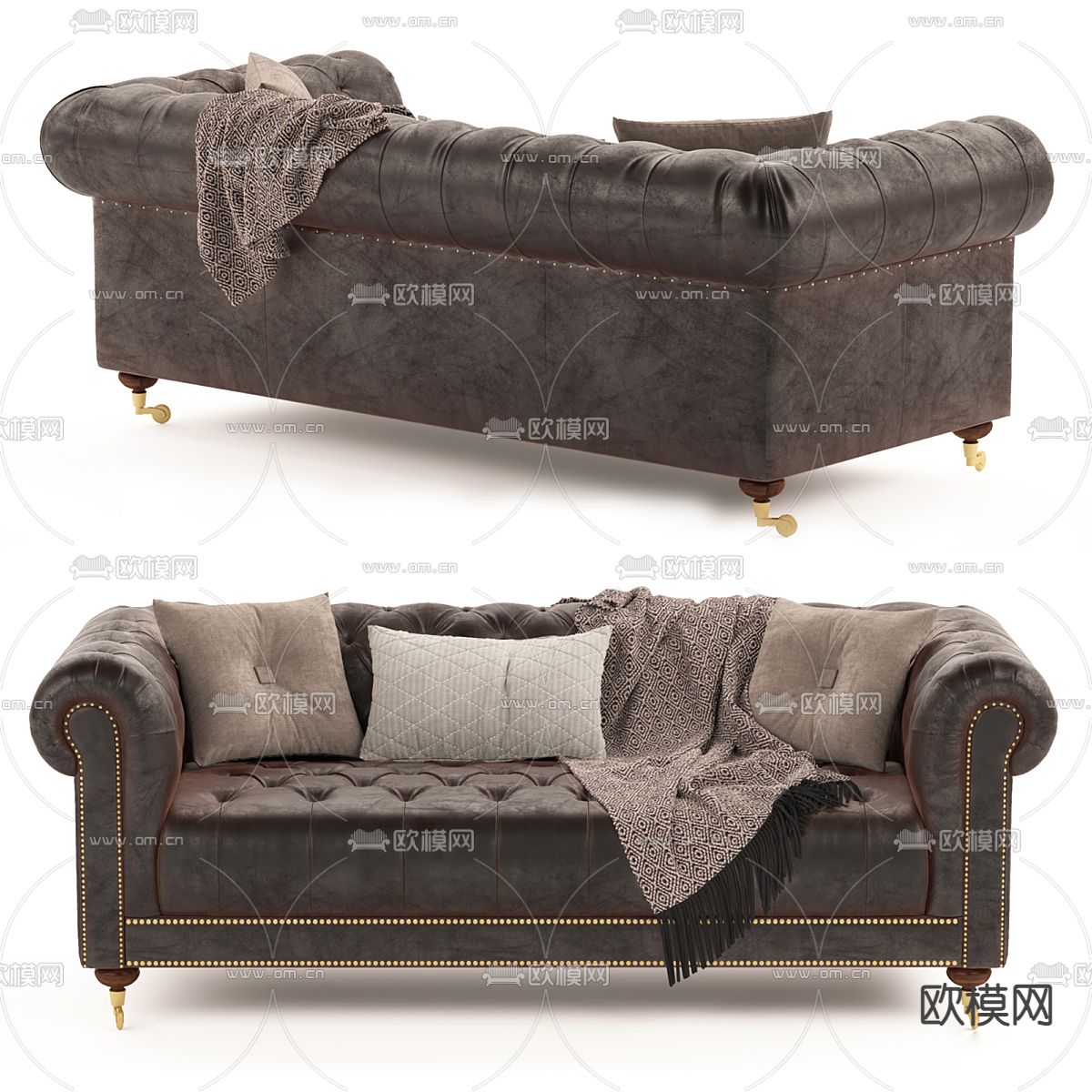 美式沙发 多人沙发3d模型下载