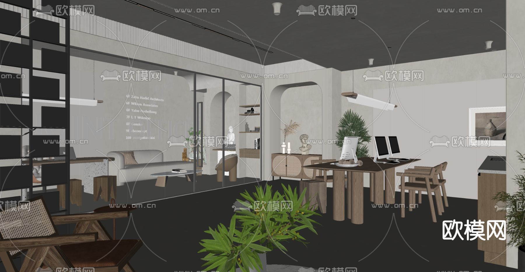 现代办公室茶水间su模型下载（渲染图1）