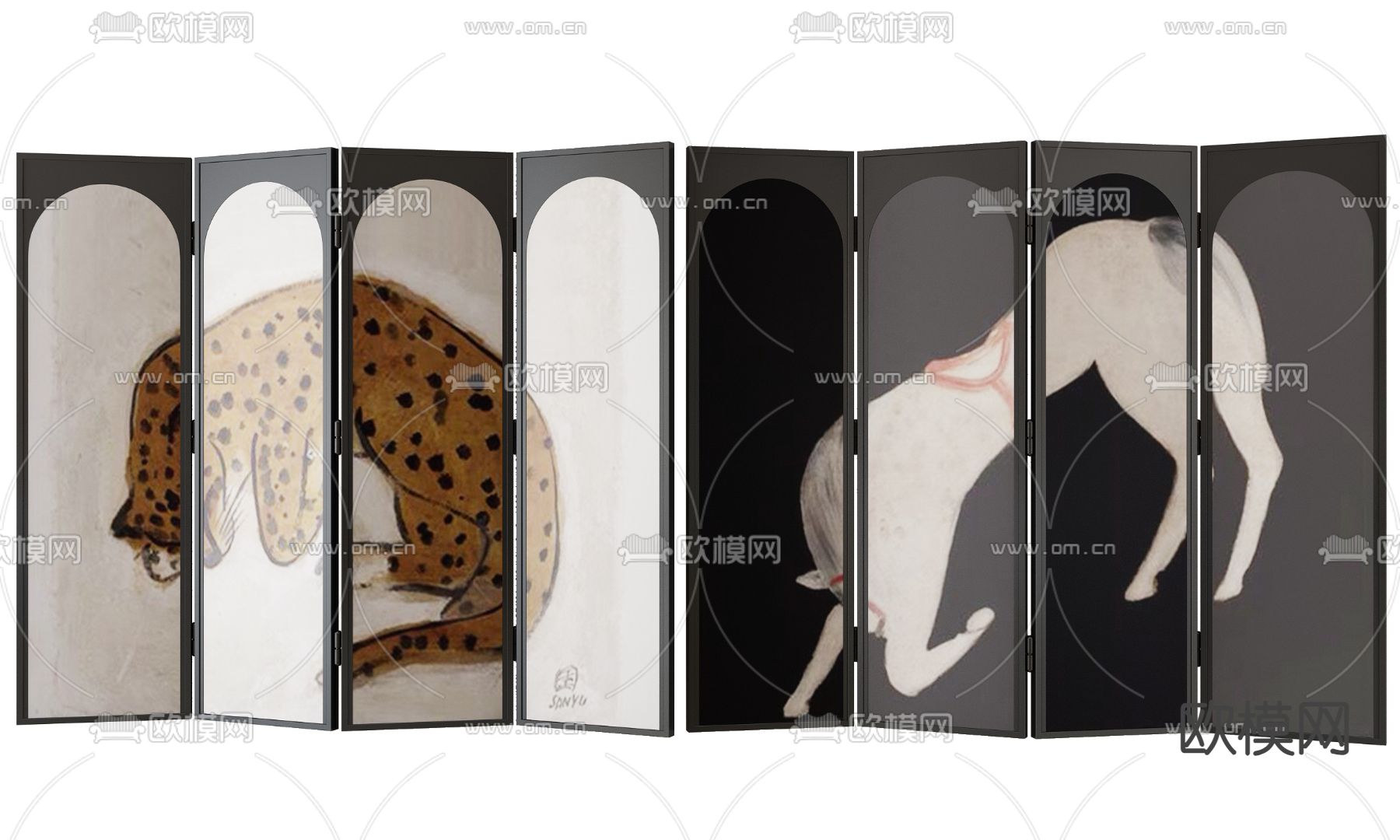 中古风屏风3d模型下载