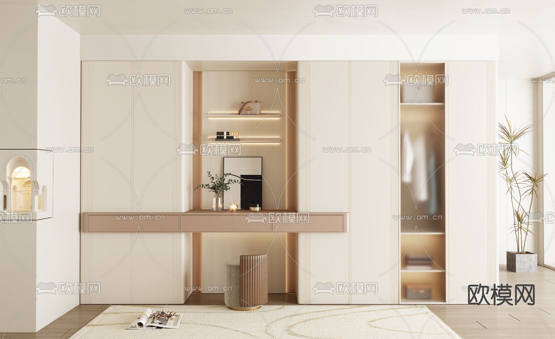 奶油风衣柜3d模型下载