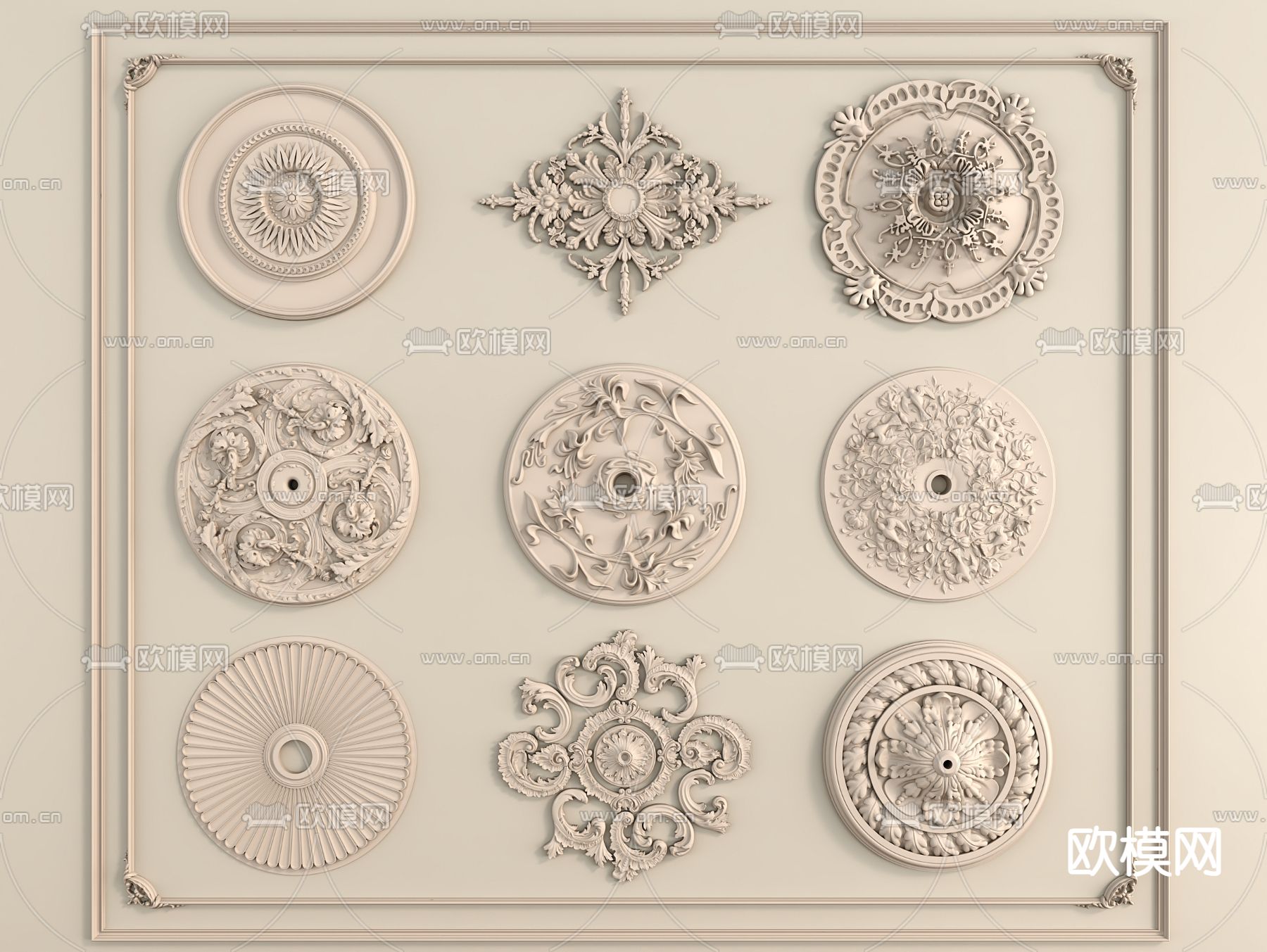 欧式灯盘 石膏线3d模型下载