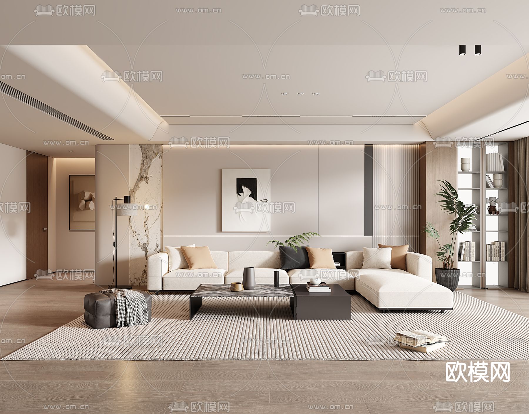 奶油风客厅3d模型下载