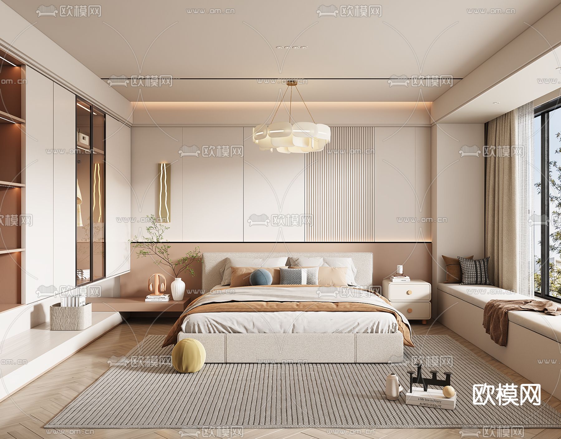 奶油风卧室 主卧 主人房3d模型下载